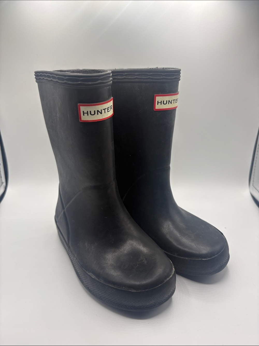 Hunter Black Short Matte Rubber Rain Boots with Red Logo